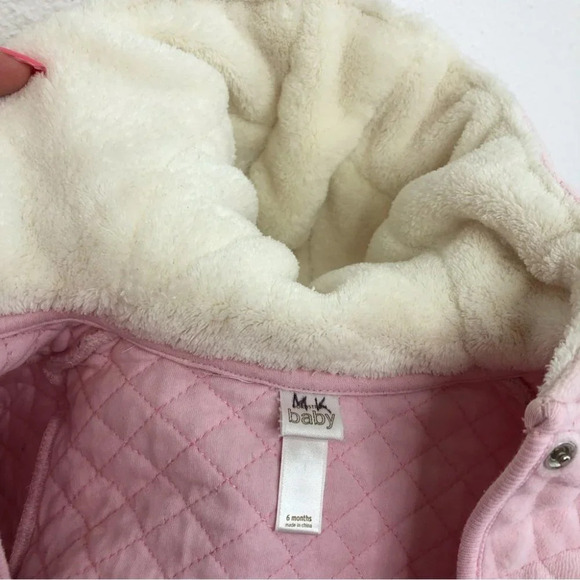 Nordstrom Baby bunting pink quilted velour fleece lined hood size 6 months - Picture 5 of 11
